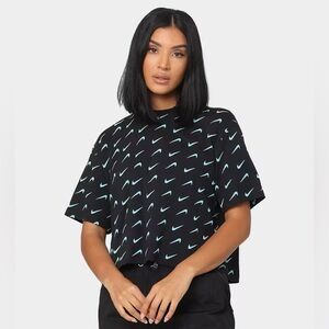 Nike NSW Icon Clash Oversized Crop T-Shirt "Black/Teal" DD5067-010 NEW